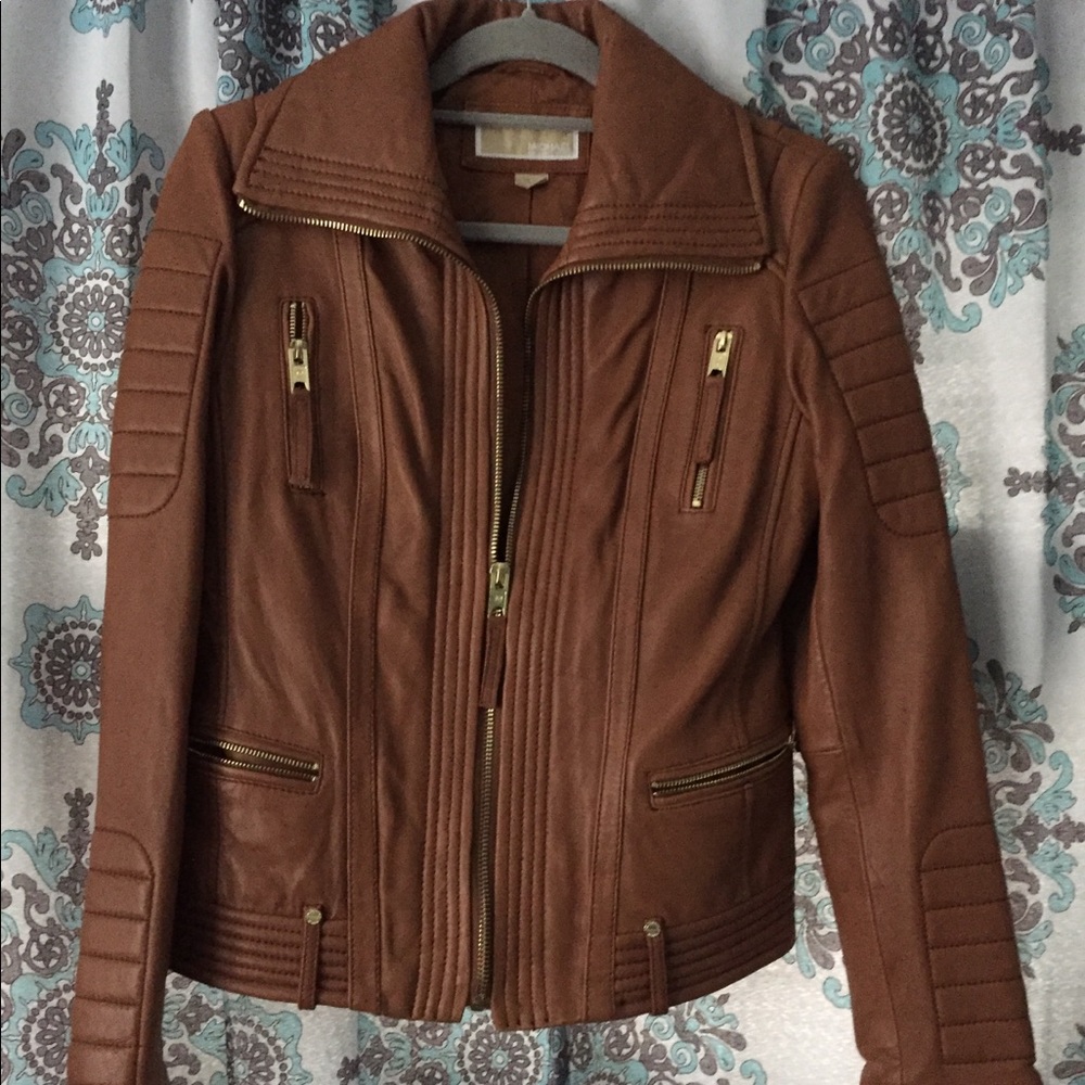 Michael Kors dark tan leather jacket